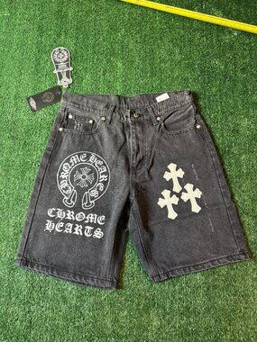 Chrome Hearts Black Denim Cross Shorts NWT